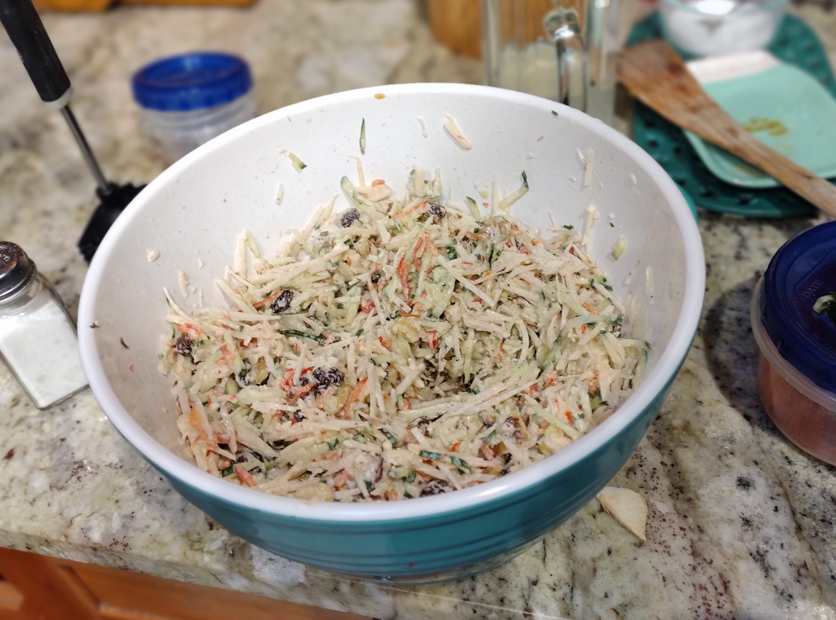Bowl of jicama slaw on a counter