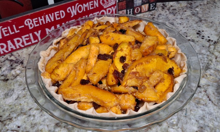 Prepped and ready for the oven pumpkin pie 1670 version