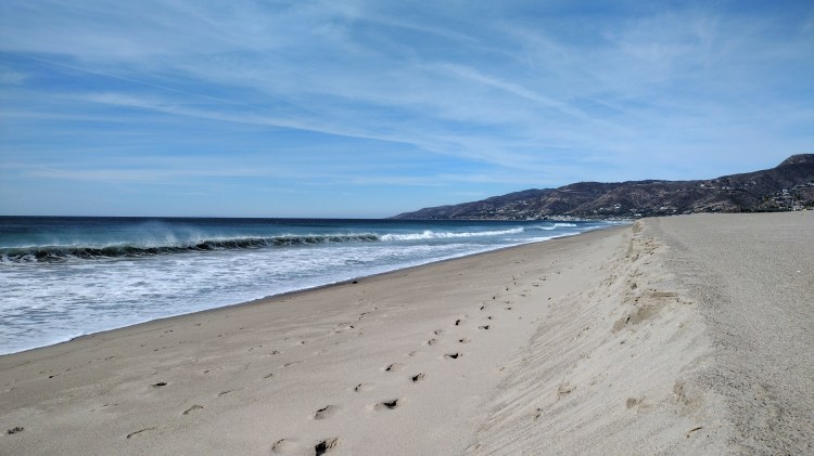 Footprints on sand at low tide