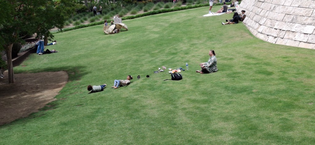 people sitting on the lawn at the Getty Center gardens