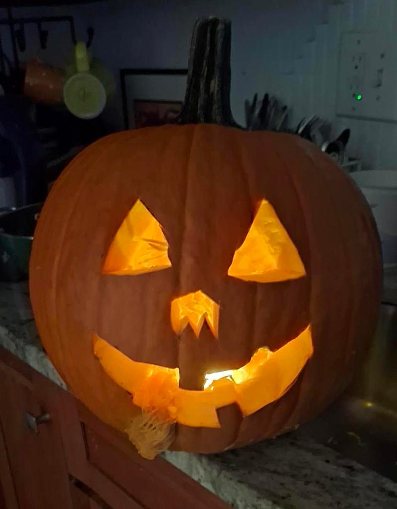 Jack-o-lantern on counter