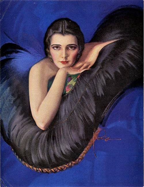1920 flapper woman on black pillow