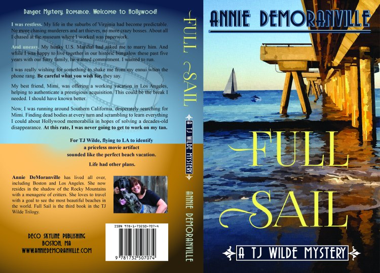 Full Sail cover Golden Fishing Pier with sailboat and dolphin in the background