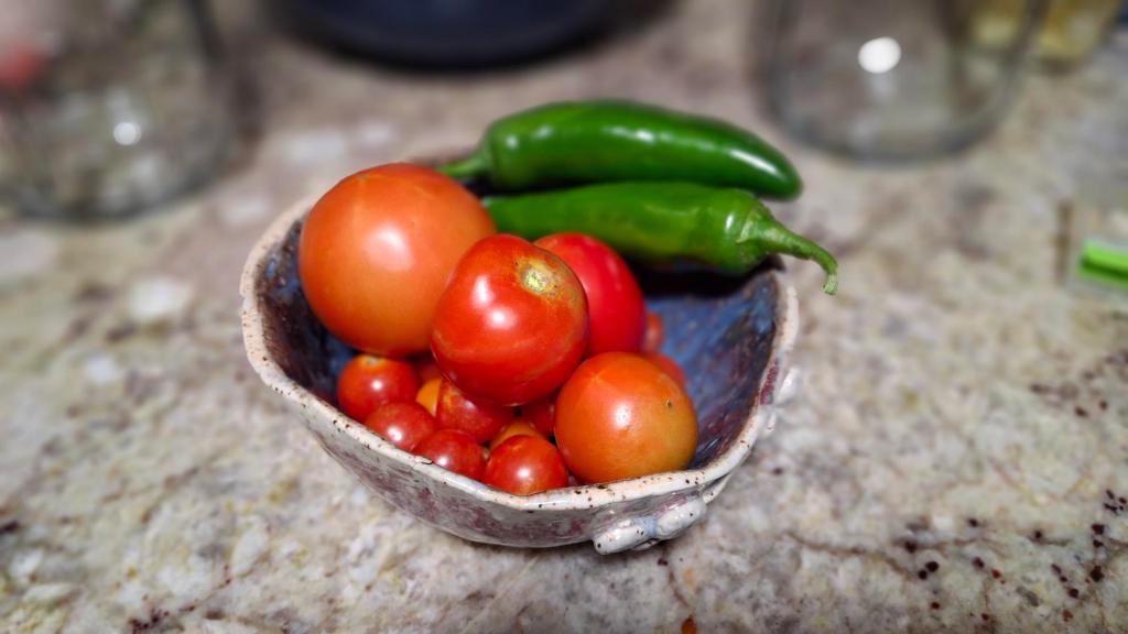 tomatoes and jalapenos in a bowl