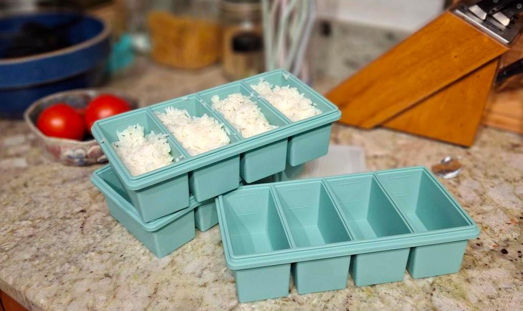 turquois food cubes on counter